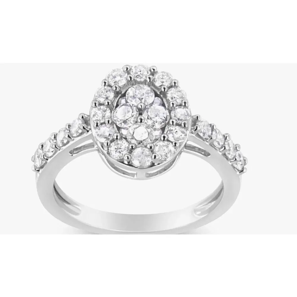 Stunning 1.0 Carat Brilliant Round Cut Genuine Diamond Halo Cluster Oval Ring #8